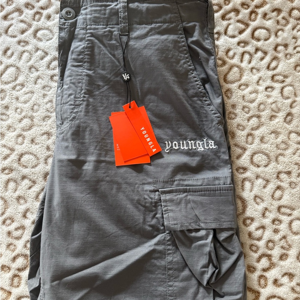 YoungLA Men’s Gray Cargo Pants with Textured Fabric